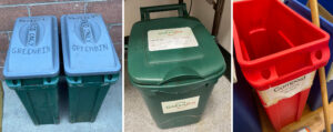 A variety of compost and food waste bins