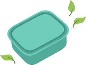 reusable food container embellished with green leaves outside