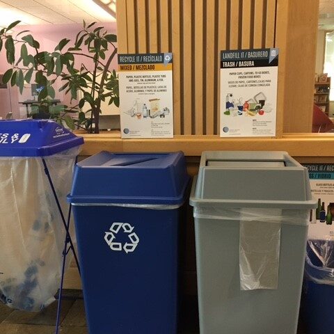 recycling sorting station in a COCC campus building
