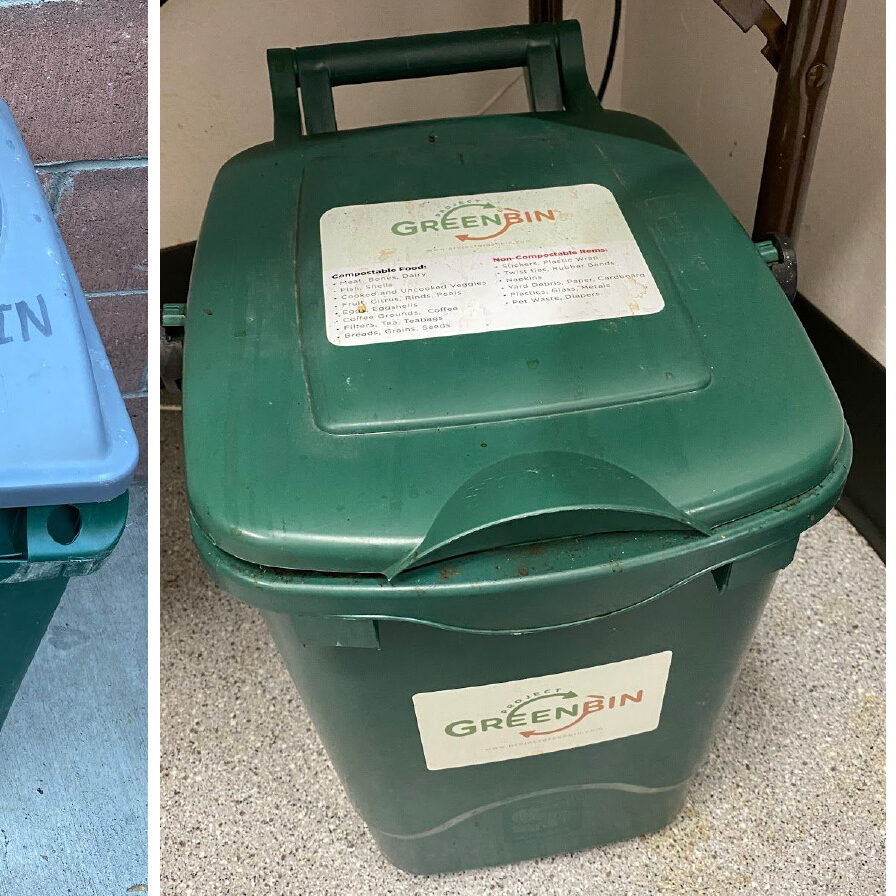 A variety of compost and food waste bins