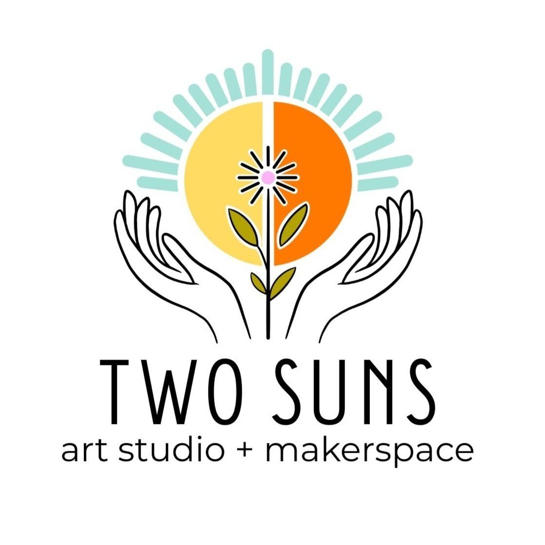 Two Suns logo with two hands holding an orange and yellow sun
